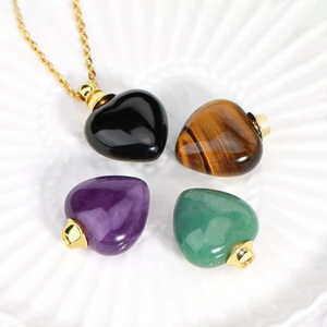 Collier diffuseur d'huiles essentielles en pierre naturelle améthyste <span class=keywords><strong>CSJA</strong></span>, pendentif cœur en cristal de guérison Reiki, breloque pour homme H410 - Product Image 3