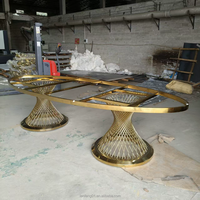Table de banquet ovale en acier inoxydable démontable avec structure métallique pour événements de location de luxe et mariages