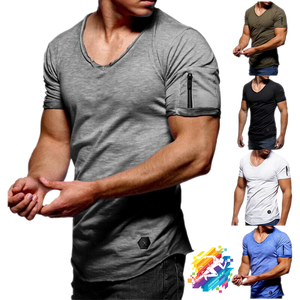 เสื้อยืดแขนสั้นผู้ชายผ้าฝ้าย 100% สีเทาลายทางคุณภาพสูงสำหรับฤดูร้อน พร้อมโลโก้ของคุณ เป็นมิตรกับสิ่งแวดล้อมและระบายอากาศได้ดี - Product Image 1