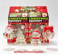 Lot de 4 jouets squishy de Noël scintillants : Père Noël, Bonhomme de neige, Sapin, Cloche – Doux, transparents, sensoriels, anti-stress, pour le soulagement du stress et les cadeaux