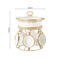 Ensemble cadeau de six petites marmites à soupe en céramique dorée avec couvercle en forme de couronne dorée