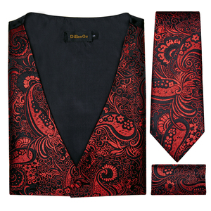 Nouvel ensemble <span class=keywords><strong>gilet</strong></span> et cravate en polyester à motif cachemire pour <span class=keywords><strong>homme</strong></span>, <span class=keywords><strong>costume</strong></span> de cérémonie, <span class=keywords><strong>gilet</strong></span> sans manches rouge <span class=keywords><strong>bordeaux</strong></span>, veste décontractée - Product Image 4