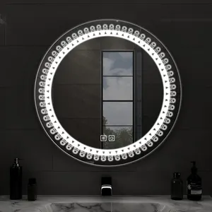 Large Frameless Mirrors Copper Free Glass Popular Hotel Project 5mm Silver Customized Modern Rectangle LED Light Strip Bath Room