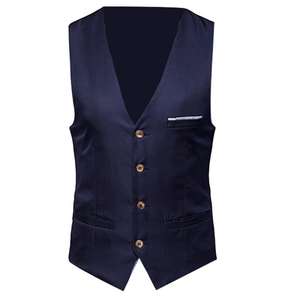 Nuevo Chaleco de Traje Formal para <span class=keywords><strong>Hombre</strong></span>, Color Sólido, Cierre de un Botón, Chaleco de Negocios, Chaleco Casual sin Mangas, Ajustado, para <span class=keywords><strong>Hombre</strong></span> de Negocios - Product Image 3