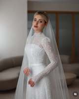 Tissu en dentelle de maille exquise Ruolai WTH079 avec paillettes scintillantes, style modeste, robes de soirée élégantes pour mariage