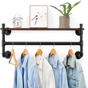 Perchero <span class=keywords><strong>para</strong></span> <span class=keywords><strong>ropa</strong></span> montado <span class=keywords><strong>en</strong></span> la <span class=keywords><strong>pared</strong></span> de alta resistencia, <span class=keywords><strong>barra</strong></span> <span class=keywords><strong>para</strong></span> <span class=keywords><strong>colgar</strong></span> <span class=keywords><strong>ropa</strong></span>, estante <span class=keywords><strong>para</strong></span> <span class=keywords><strong>ropa</strong></span> de tubería Industrial con estante superior - Product Image 2