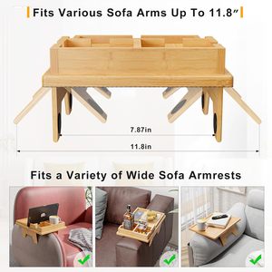 Plateau de canapé 2-en-1 en bambou avec <span class=keywords><strong>double</strong></span> porte-gobelets, antidérapant et pliable, pour boissons, téléphones, télécommandes et collations - Product Image 4