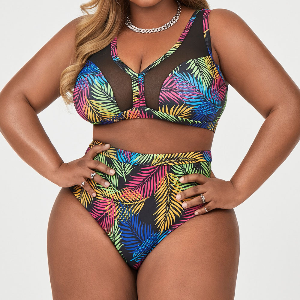 2022 new printed black yarn conservative large Swimsuit Bikini split printed swimsuit Eco Friendly Recycled Nylon Swimwear