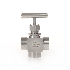 Vanne à aiguille à trois voies en acier inoxydable ROKE 1/2NPT, type coup-circuit haute pression 6000 PSI - Product Image 5