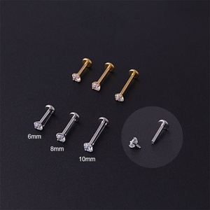 Gold Plated Stainless Steel Labret Studs Pierced Ear Lip Helix Flat <b>Back</b> Zircon <b>Earring</b> Tragus Cartilage Piercing Jewelry - Product Image 6