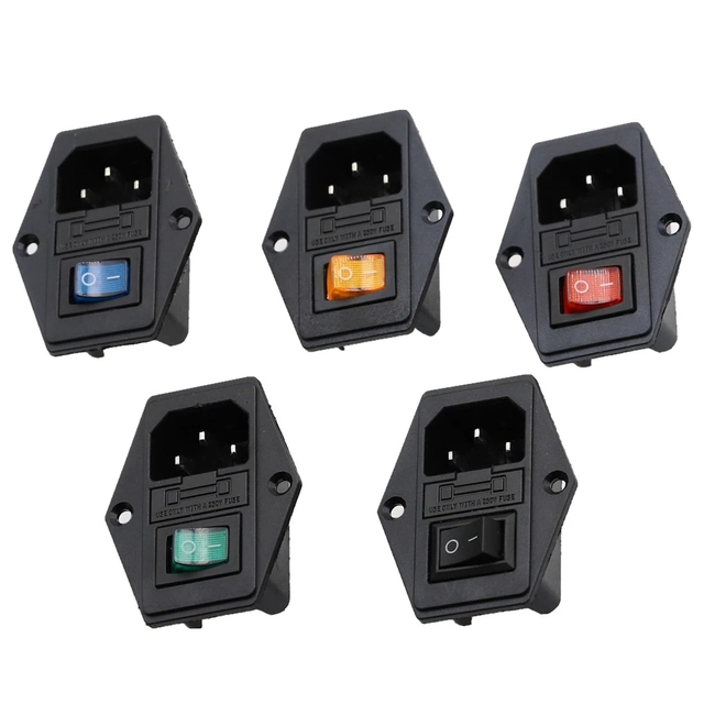 10A 250V Inlet Module Plug Rocker Switch Male Power Socket 3 Pin IEC320 C14 Switch