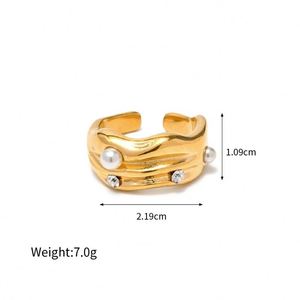 แหวนหลายชั้นทำจากสเตนเลสสตีลชุบทอง18K ฝังเพชรมุกเรขาคณิต - Product Image 6