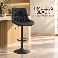 Chaise de bar pivotante réglable en cuir noir avec vérin hydraulique, tabouret de comptoir moderne pour îlot de cuisine