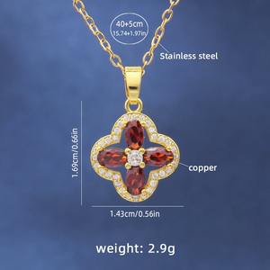 Kadın altın kaplama paslanmaz çelik kolye kübik zirkonya pembe dört yapraklı yonca anahtar şekli desen uzun zincirler inci ana taş - Product Image 6