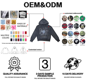 Tùy Chỉnh Cổ Điển Hoodies Rhinestone Chắp Vá Thêu Enzyme Rửa Tay Sơn Thiết Kế Công Nghệ của Bạn Gói - Product Image 4