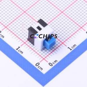 PB-22E72 Push Button Switch Through hole Component (THT) Switch Double Pole Double Throw Rectangle Plunger Through Hole Blue - Product Image 1