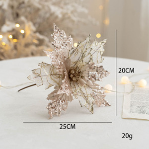 Flores de Navidad de Venta caliente doradas para decoraciones de árboles de Navidad 20cm Flor de Navidad de franela con lentejuelas - Product Image 6