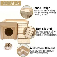 Tunnel d'habitation paysager en bois de pin naturel pour cochon d'Inde avec double étage et échelle, villa multi-pièces amovible pour hamster