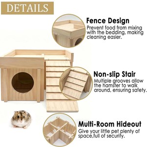Tunnel d'habitation paysager en <span class=keywords><strong>bois</strong></span> de pin naturel pour cochon d'Inde <span class=keywords><strong>avec</strong></span> double étage et échelle, villa multi-pièces amovible pour hamster - Product Image 2