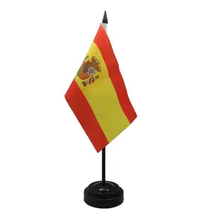 所有国家/地区的国旗和名称图像办公室办公桌装饰聚酯西班牙餐桌国旗，带塑料底座和旗杆