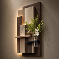 Art mural géométrique 3D moderne de luxe avec éclairage LED d'ambiance, décoration murale en relief Wabi Sabi avec vase à plantes pour hall d'entrée, couloir, maison