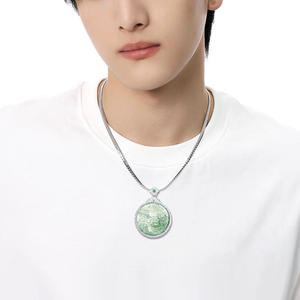 จี้หยกธรรมชาติสีน้ำเงินลายภูมิทัศน์  พร้อมเงินแท้ S925  แบบ unisex สไตล์จีน  พร้อมใบรับรองการประเมินคุณภาพ D613 - Product Image 4