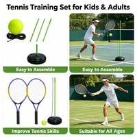Ensemble de rebondisseur de tennis auto-entraînant, base en fer réglable, entraîneur de tennis portable avec 2 raquettes, corde élastique, balle de tennis