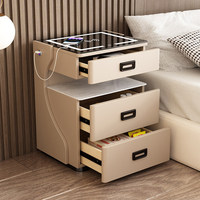 Table de chevet intelligente avec coffre-fort intégré, charge sans fil et lumière LED 3 couleurs, table de chevet en verre trempé avec USB-C pour chambre à coucher