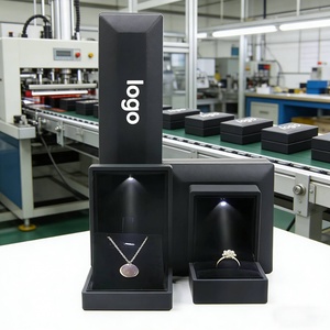 Custom Luxury Black Plastic Gift Logo Set <b>Led</b> <b>Light</b> Necklace Ring Jewelry Jewellery Packaging Box With <b>Light</b> up for - Product Image 1