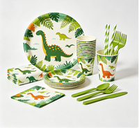 Ensemble de vaisselle jetable pour fête sur le thème des dinosaures, assiettes, gobelets et serviettes imprimés de dinosaures de dessins animés, pour anniversaire d'enfants