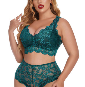 Ensemble de lingerie en dentelle transparente pour femmes, couleur unie, légèrement dodue, sans peluches, vente en gros - Product Image 1
