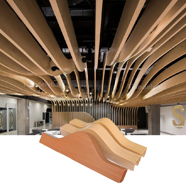 Aluminum Wave Ceiling Aluminum Suspended Ceiling Grid Fireproof Baffle with Wood Grain Finish