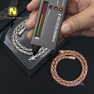 VVS モアサナイトクラスプ スターリングシルバーロープチェーン18Kゴールドメッキ ヒップホップファッション メンズ レディース 6mm モアサナイトロープチェーン - Product Image 2