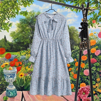 2025 printemps automne robe en mousseline de soie florale mi-longue crêpe taille jupe respirant écologique grande taille femmes robes Stock