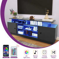 Support TV moderne de 70 "pour TV jusqu'à 80" avec lumière LED et étagères réglables Table console Centre de divertissement Meuble TV