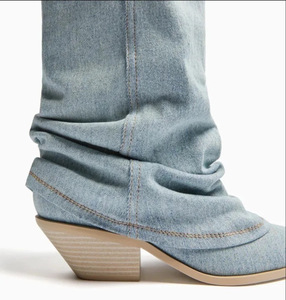 on Botas Mujer Ladies Women Denim Blue Wide Calf Boots for Women - Product Image 3