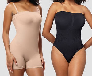 女性用薄手ボディスーツワンピースおなかコントロールバットリフターストラップレスシームレスな中太ももジャンプスーツトップス - Product Image 4
