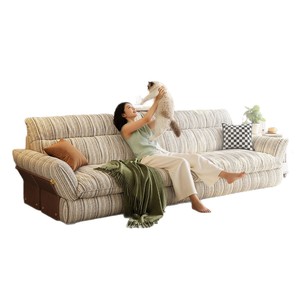 Mid-century cloud-shaped linen <b>sofa</b> with walnut wood frame, fully removable and washable, ideal for <b>small</b> living rooms - Product Image 4