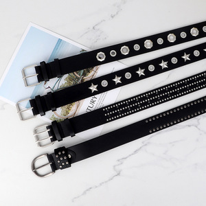 <span class=keywords><strong>Ceinture</strong></span> <span class=keywords><strong>en</strong></span> <span class=keywords><strong>cuir</strong></span> PU noir faite à la main à trois rangées Punk Rock Star avec boucle <span class=keywords><strong>en</strong></span> alliage cloutée <span class=keywords><strong>en</strong></span> pyramide nickelée <span class=keywords><strong>Ceinture</strong></span> <span class=keywords><strong>en</strong></span> <span class=keywords><strong>cuir</strong></span> décontractée Hip-Hop pour femmes - Product Image 3