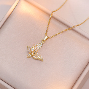 Women's Rotatable Butterfly Gold Plated Copper Necklace <b>Earrings</b> <b>Bracelet</b> Ring <b>Set</b> Fashion Collarbone Chain Wholesale Jewelry - Product Image 2
