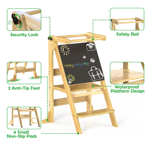 Taburete de <span class=keywords><strong>cocina</strong></span> <span class=keywords><strong>para</strong></span> niños con 3 alturas ajustables y riel de seguridad Torre de madera Montessori con pizarra <span class=keywords><strong>para</strong></span> aprender - Product Image 5