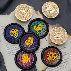 Juego <span class=keywords><strong>completo</strong></span> de 12 signos del zodiaco, sello de cera con tema mágico, cabezales de latón macizo para horóscopo, regalo de cumpleaños, cera de sellado, estilo místico DIY - Product Image 1