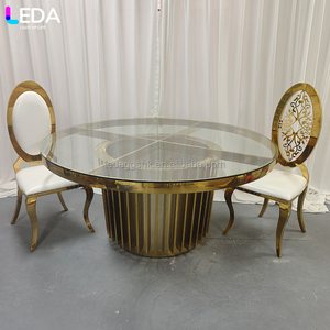LEDA Fournitures de luxe pour événements et réceptions, table ronde en verre transparent et métal doré pour hôtels et mariages - Product Image 2