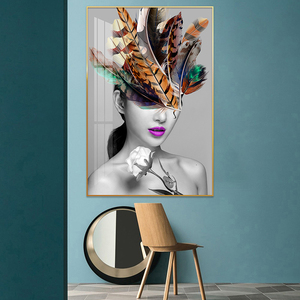 Une <span class=keywords><strong>femme</strong></span> dans une coiffe à plumes Wall Art Decor <span class=keywords><strong>Toile</strong></span> conçue <span class=keywords><strong>sur</strong></span> <span class=keywords><strong>toile</strong></span> Poster <span class=keywords><strong>Peinture</strong></span> pour la décoration <span class=keywords><strong>de</strong></span> la chambre et <span class=keywords><strong>de</strong></span> la maison - Product Image 4