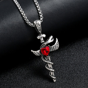 Stainless Steel Chain Jewelry Heart <strong>Dragon</strong> <strong>Sword</strong> Necklace Pendant Retro Punk Cross Tide Men's Accessories - Product Image 2