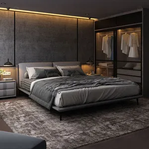 Tecido Minimalista Italiano Cama De Luxo 1.8m Quarto Duplo Moderno Apartamento Pequeno Define Cama De Móveis