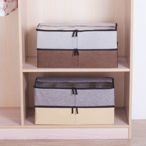 Clothing Organizer <b>Storage</b> <b>Box</b> With Transparent <b>Lid</b> For Underwear And Shoes Octagonal Linen Fabric Gray Color - Product Image 3