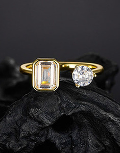 Anillo Abierto Ajustable para Mujer, Diseño Minimalista, Plata de Ley S925, Doble Piedra de Moissanita Cuadrada y Redonda, Artículo Popular Coreano 2026 - Product Image 6