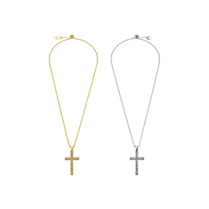 Collana con Ciondolo a Croce 10x15Cm con Diamanti, Tono Oro e Argento - Product Image 2