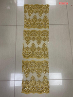 Tissu de dentelle brodé de cordon Randa Factory avec perles de verre tubulaires en cristal et paillettes, Fila Encaje Guatemala